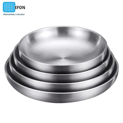 China Kitchen Efon 304 Stainless Steel Dessert Plates Round Western Service Hot And Warm Dessert Tray Salad Double Bowl Tableware for sale