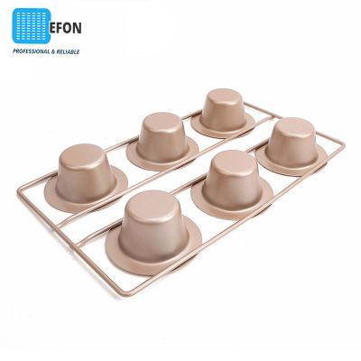 China Efon Viable Non-Stick 6 Cups Cake Mold Heavy Duty Carbon Steel Cupcake Pan Making Pan Biscuit Tray Muffin Popover Bake Pan Bakeware for sale