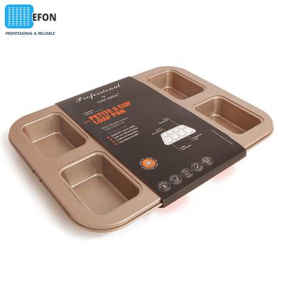 China Put Ingredients In Efon Baking Tray 8 Cups Cake Mold Heavy Duty Carbon Steel Cupcake Mold Pan Rectangular Mini Bread Pan Non-Stick Cookie Baking Tray for sale