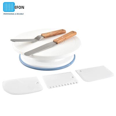 China Efon Viable 10 Inch Round Plastic Turntable Cake Ornament Making Tool With Scraper Spatula Set Cake Holder Turntable for sale