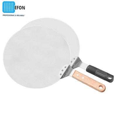 China Efon Viable 12 Inch Round Handle Wooden Paddle Shovel Stainless Steel Short Skin Pizza Shovel Pizza Tools for sale