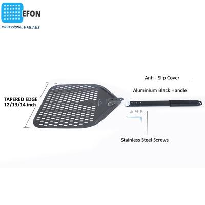 China Efon 14 /13/12 inch pizza skin pizza shovel perforated rectangular pizza shovel aluminum short hard coating tool for sale