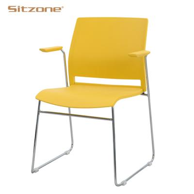 China Free Sample High Quality Yellow Arm Stable Chairs Comfortable Plastic Chrome Visitor Office Chair for sale