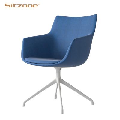 China Modern Sitzone Design Fabric Upholstery Swivel Revolving Leisure Dining Chair With Arms for sale