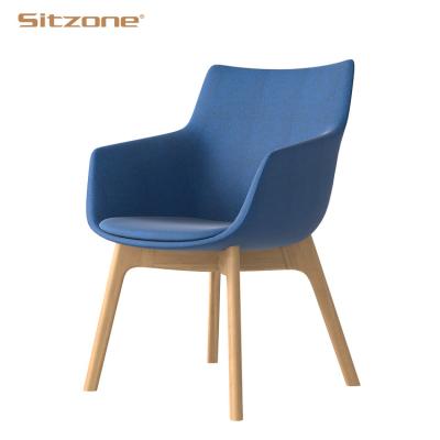 China New Traditional Modern Designer Canvas Cover Leisure Arm Dining Chair With Wood Base for sale