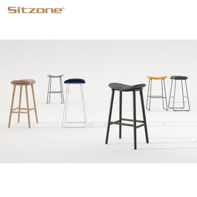 China Modern Nordic Iron Velvet Low Seat High Counter Bar Stool Chairs For Bar Table for sale