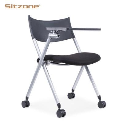 China Modern Foldable University Folding Arm Tablet Student Chair Visitor Training Chair with Attached Foldable Registration Tables Office Furniture for sale