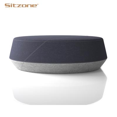 China Modern Green Slipcovered Discount Price Fabric Leisure Chair Meeting Room Wooden Legless Round Ottoman for sale