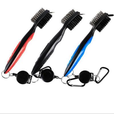 China Mixed Color Golf Club Brush High Quality Club Cleaner Tool Brush With Spike And Clip for sale