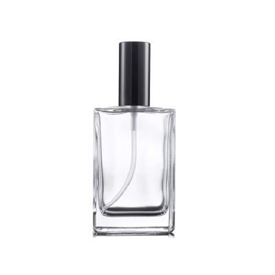 China Cosmetic in dew spray 100ml flat square bottle stock perfumed glass bottle rectangle shape perfume bottle for sale