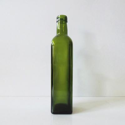 China 500ml Food Square Empty Olive Oil Bottle Dark Green Glass Bottle With Screw Top for sale