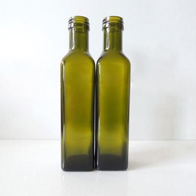 China 250ml Food Glass Bottle Dark Green Square Olive Flaxseed Oil Peanut Oil Subpackaged Glass Bottle With Screw Top for sale