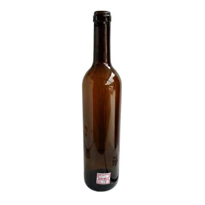 China 750ml Beverage Long Neck Red Wine Bottle Empty Round Dark Green/Amber/Clear/Frosted Glass Bottle With Cork Stopper for sale