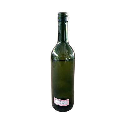 China Wholesale 750ml Bordeaux Wine Bottles Round Olive Green Empty Red Wine Glass Bottle With Aluminum Screw Top for sale