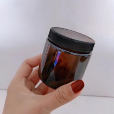 China 100g Cosmetic Jar Skin Care Cream Bottle Candlestick Glass Bottle Cosmetic Amber Cream Packaging for sale