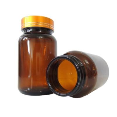 China 200ml Pill Bottle Glass Amber Capsule Medicine Vitamin Capsules With Silver Aluminum Lid for sale