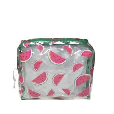 China Transparent OEM Large Capacity Makeup Watermelon Bag Travel Design Watermelon Toiletry Bag Women's Waterproof PVC Fruit Cosmetic Bag for sale