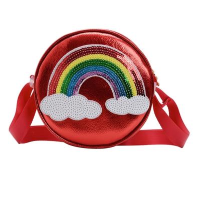 China Hot Sale Eco-friendly Holographgic PU Handbag Rainbow Kids Bag Girls Shoulder Bag With Sequins Embroidery for sale