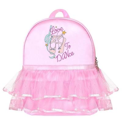 China Waterproof Rose Lace Embroidery Soft Ruffled Dance Shoes Girls Tote Bags Kids With Necklace Travel Backpack Ballet Dance for sale