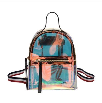 China Waterproof Women's Personality PVC Bag Holographic Laser Backpack Mini Transparent ShoulderJelly Bag Women Casual Backpack for sale