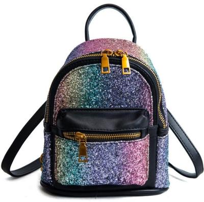 China Custom Shiny Mini Backpack Fashionable Shoulder Bag Logo Women Pu Leather Backpack GPS Sequin Glitter Backpack for sale