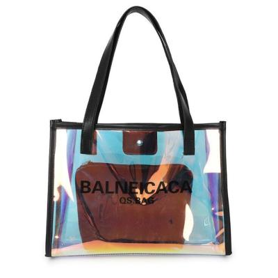 China Cheap Holographic Transparent Bag Tote Bags For Women Clear PVC Summer Beach Handbag Ladies Alibaba Shopping High Quality Designer for sale