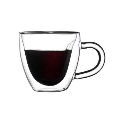 China Wholesale Eco-friendly Double Wall Borosilicate Double Wall Glass Mug Clear Glass Tea Mugs Double Wall Glass Coffee Mugs With Handle for sale