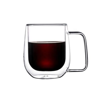 China Eco - Friendly Double Clear Glass Water Cups With Handle Juice Drink Mug for sale