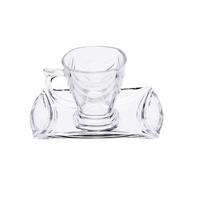 China Elegant Design Drinking Glass Cup And Saucer Transparent Stored Edible Safe Tea Sets For Office Home for sale