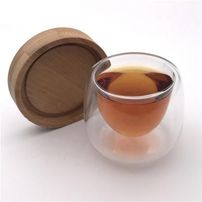 China Popular Manufacture Double 80ml Wall Insulated Mug With Tea Bamboo Handmade Heat Resistant Drink Coasters Healthy Coffee Mugs for sale