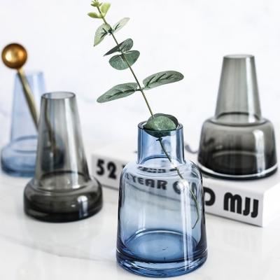 China Modern High Quality Decorative Clear Blue Glass Vase Eco-friendly Colored Glass Vase To Europe for sale