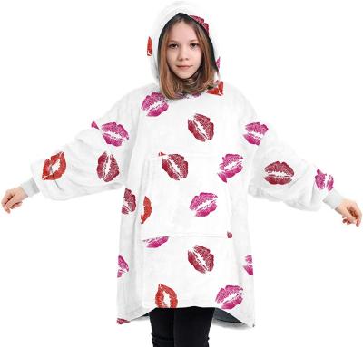 China OEM Flame Retardant Microfiber and Sherpa Oversized Wearable Blanket with Zipper One Size Fits All Hoodie Blanket for sale