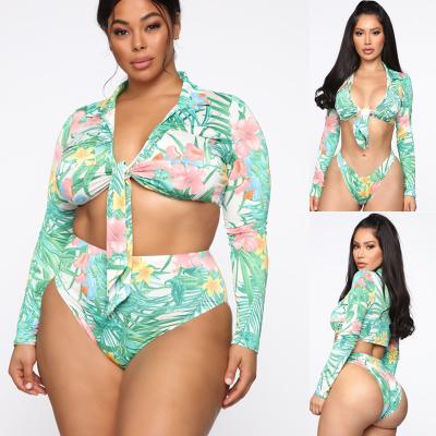 China Comfortable plus size swimwear for women 2021 long sleeve crop tops and panties ladies plus size swimwear swimwear sets for sale