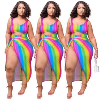 China Fashion plus size swimwear 2021 one piece swimsuits with rainbow print 5XL plus size cover up swimsuit for sale