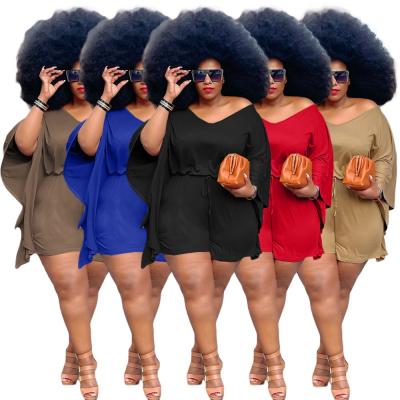 China Wholesale Viable Women's Solid Two Piece Oversized V Neck Gear T-Shirt With Shorts Set Summer Plus Size 5XL African Clothing for sale