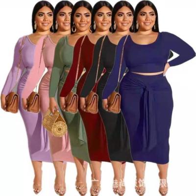 China Dama Viable Women's Wholesale Ropa Top With Bandage Dress Women Two Piece Set 2 Piece Skirt Set Plus Size for sale