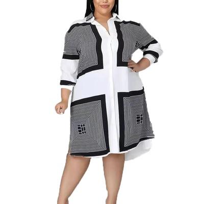 China Autumn Hot Selling Viable Plus Size Loose Women Shirt Printed Long Dress Casual Dress for sale