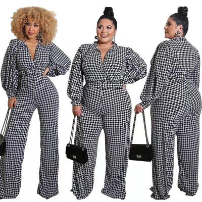 China Wholesale Viable High Quality Wide Leg Women Long Sleeve Rompers Autumn Retro Plaid Overalls Plus Size Jumpsuits for sale