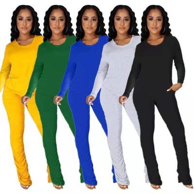 China 2021 autumn anti-pilling stacked blouses and pants tracksuit solid color women ladies fashion sellers set activewear for women for sale