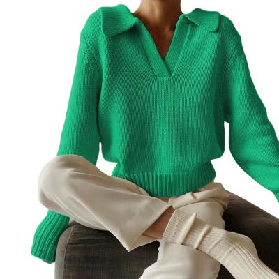 China High Quality Breathable Dresses Stand Collar V-neck Fall 2021 Women Clothes Tops Fashionable Knit Sweater for sale