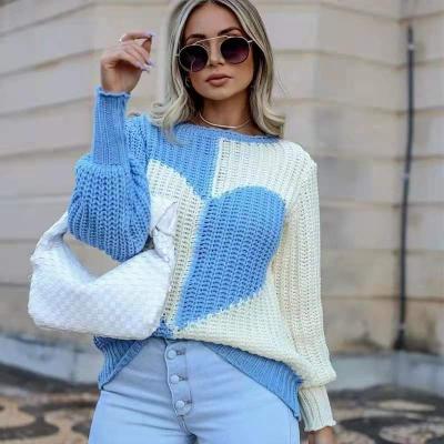 China 2021 autumn breathable women clothes cute ladies blouses patchwork love dresses and tops crochet sweater for sale