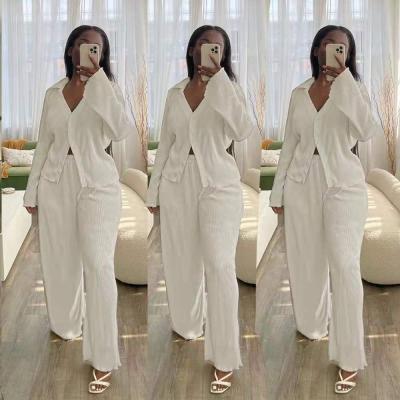 China Breathable Wholesale Fashion Blouses Ladies With Wide Leg Pants Two Piece Set Autumn Set Woman Lounge Wear for sale