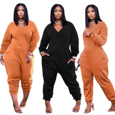 China Autumn Overalls Women's Large Size Loose Casual Jumpsuits Anti-pilling Solid Color Fashion Plus Size Women Overalls for sale