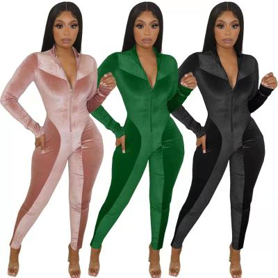 China High Quality QUICK DRY Cloth Jumpsuit High Quality Velvet Bodycon Women Long Sleeve Bodycon Overalls Winter Overalls for sale