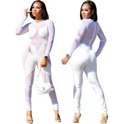 China 2021 Wholesale QUICK DRY Trending Products See Through Mesh Jumpsuit Fashion Bodycon Jumpsuit Club Dresses for sale