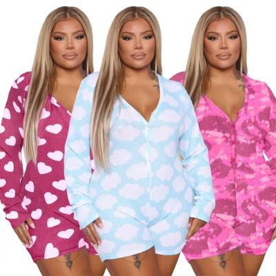 China 2022 New Arrivals Breathable Printing Long Sleeve Plus Size Women's Sleepwear Onesie High Quality For Women Pajamas for sale