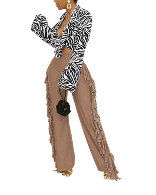 China High Quality Modern Women's Pants & Wide Leg Pants Matte Side Fringe Straight Leg Tassel Pants Ladies QUICK DRY for sale