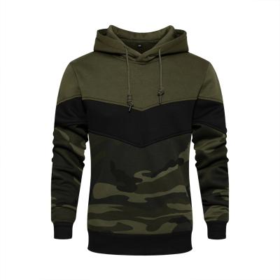 China 2021 Autumn Fashion New Design Breathable Wholesale Long Sleeve Hoodies With Patchwork And Camouflage Loose Sweater Men's Pullover Hoodies for sale