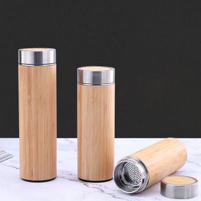 China Wholesale 304 Stainless Steel Car Business PORTABLE Bamboo Vacuum Insulated Gifts Desktop Wall Vacuum Insulated Double Bottle for sale