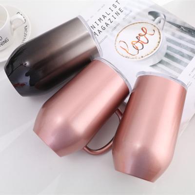 China 16oz 304 Stainless Steel Wine Glass Cup Disposable Stemless Egg Shape Mug Tumbler With Handle for sale